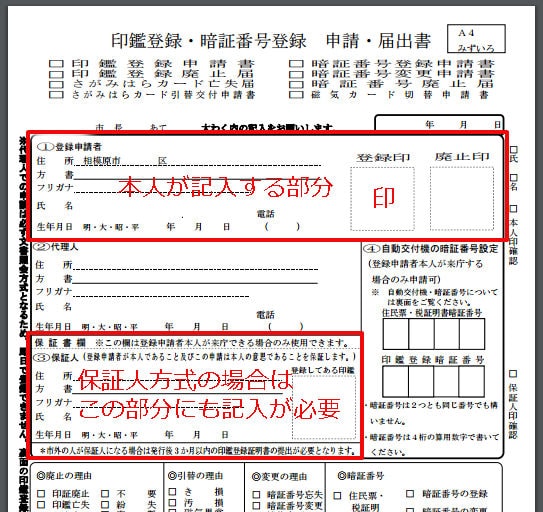 印鑑登録　保証人方式の記入例